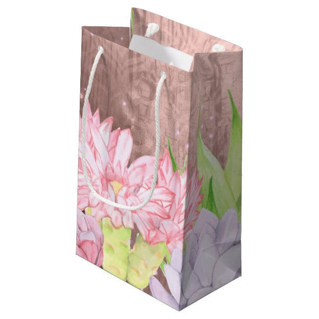 Petit Sac Cadeau Aquarelle magique Succulents brun (Dos Angle)