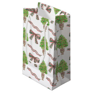 Petit Sac Cadeau Aquarelle Noël Plaid Bow & Topiary