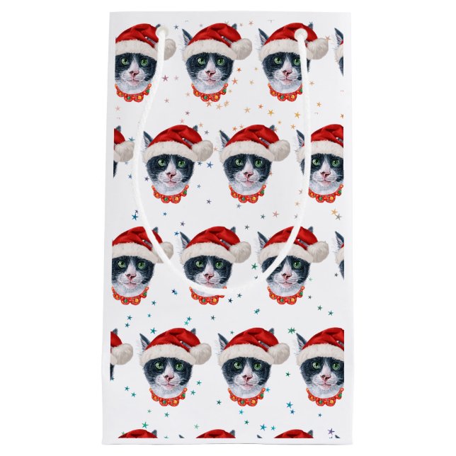 Petit Sac Cadeau Aquarelle Noir Et Blanc De Noël (Devant)