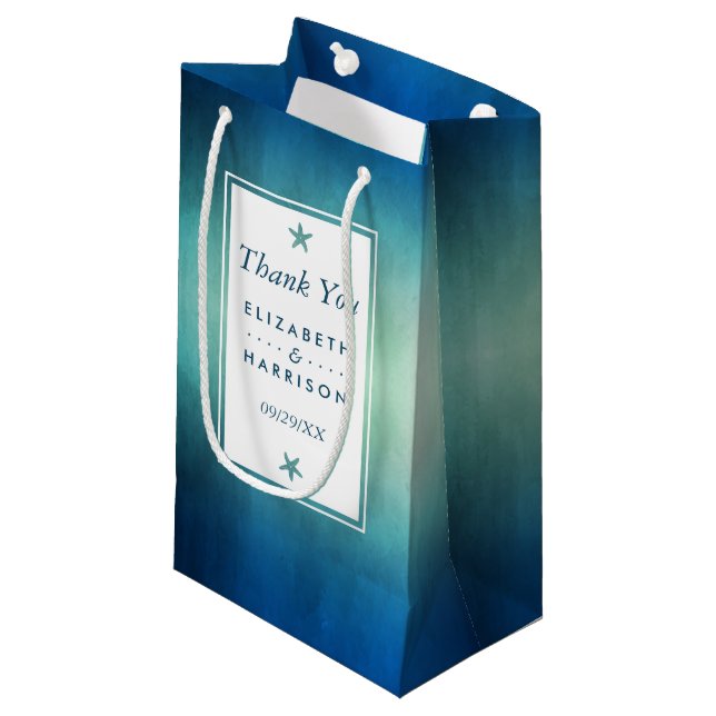 Petit Sac Cadeau Aquarelle Océan Starfish Plage Mariage Faveur (Devant Angle)