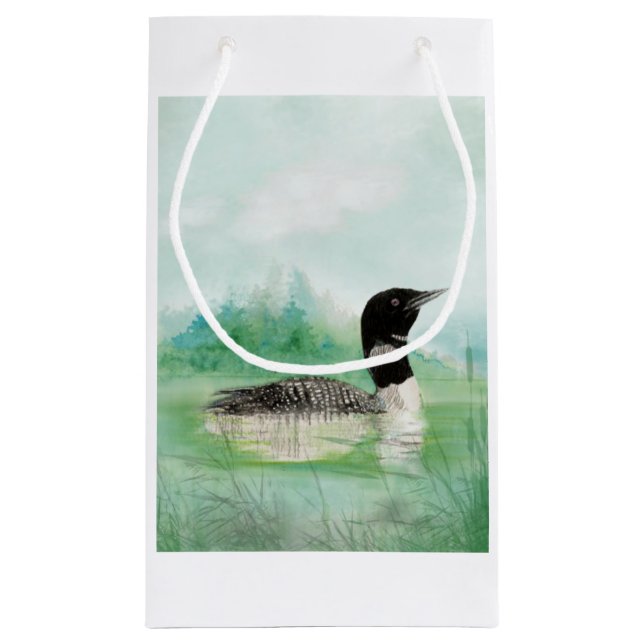 Petit Sac Cadeau Aquarelle Oiseau commun Loon Nature Art (Dos)