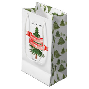 Petit Sac Cadeau Aquarelle Pine Arbre Joyeux Petit Anniversaire