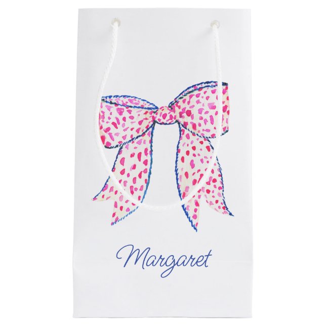 Petit Sac Cadeau Aquarelle Pink Poka Dot Bow (Devant)