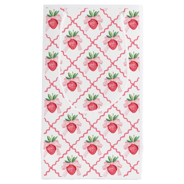 Petit Sac Cadeau Aquarelle Preppy Fraises Berry Sweet (Devant)