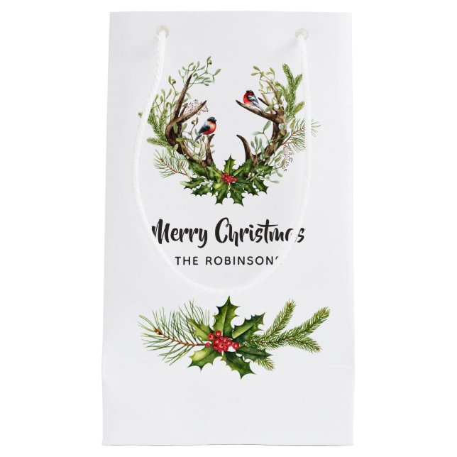 Petit Sac Cadeau Aquarelle Renne Rustique Noël (Devant)
