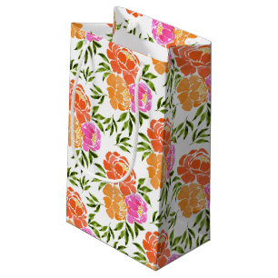 Petit Sac Cadeau Aquarelle rose chaud Orange Floral coloré