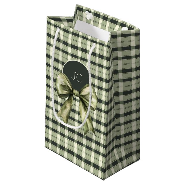 Petit Sac Cadeau Aquarelle Rustique Plaid Bow Moderne Monogramme Ve (Devant Angle)