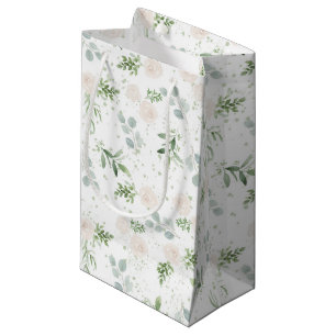 Petit Sac Cadeau Aquarelle Verdure et fleurs blanches Floral