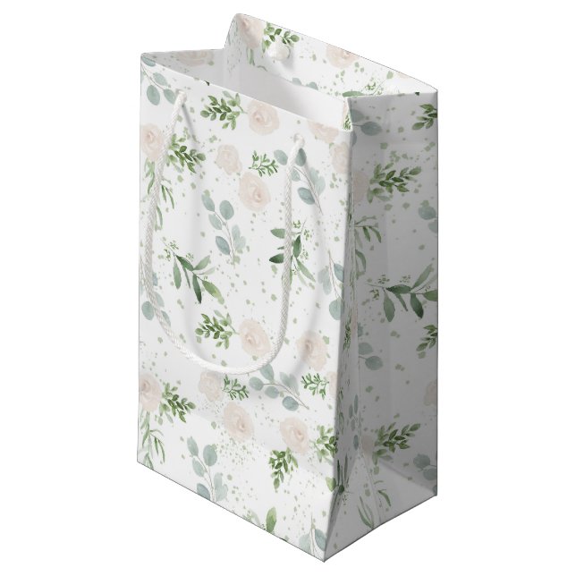 Petit Sac Cadeau Aquarelle Verdure et fleurs blanches Floral (Devant Angle)