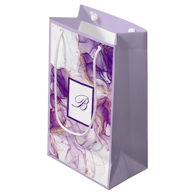 Petit Sac Cadeau Aquarelle violet Arrière - plan avec des feuilles  (Devant Angle)