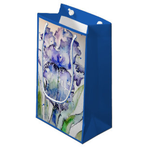 Petit Sac Cadeau Aquarelle violette Iris Art Anniversaire Marine Bl