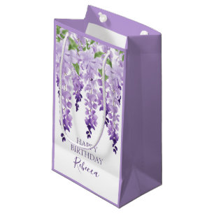 Petit Sac Cadeau Aquarelle Wisteria Nom personnalisé Anniversaire
