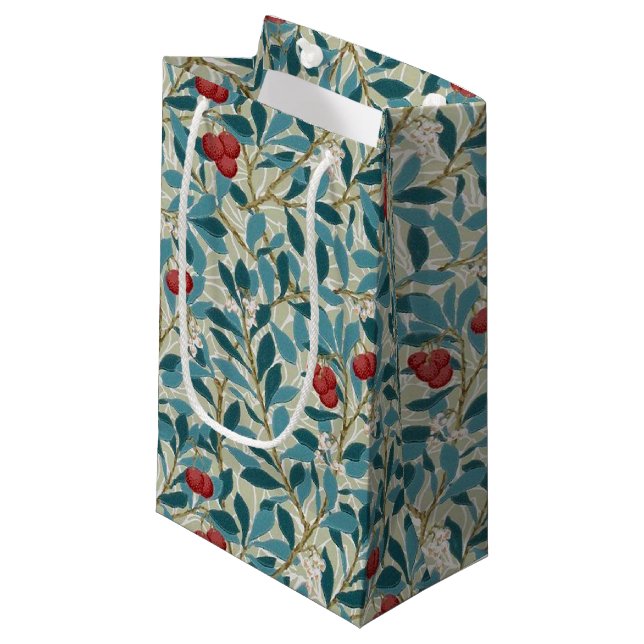 Petit Sac Cadeau Arbre à framboises rouges, William Morris (Devant Angle)