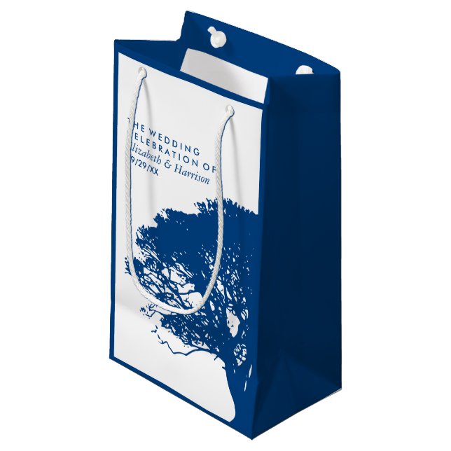 Petit Sac Cadeau Arbre de chêne bleu, Mariage rustique et minimalis (Devant Angle)