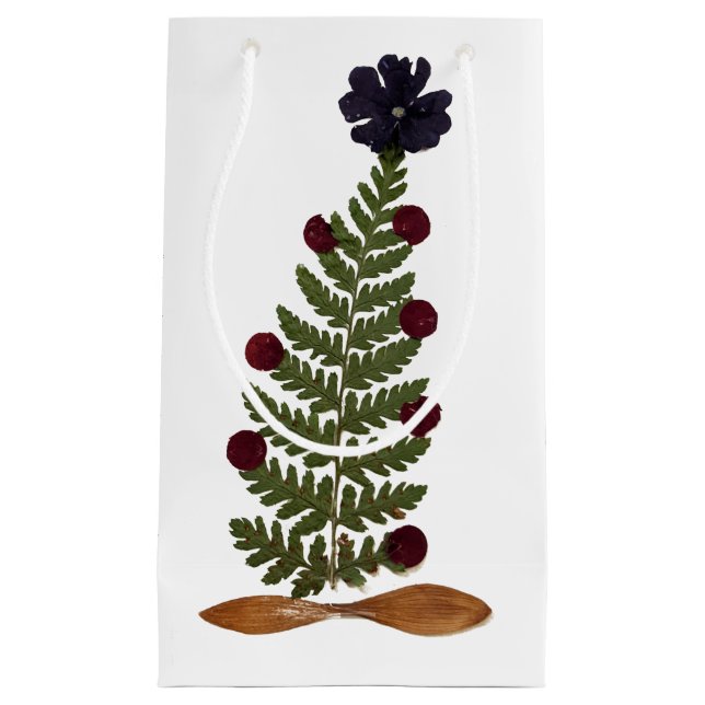 Petit Sac Cadeau Arbre de Noël à fleurs séchées - P (Devant)