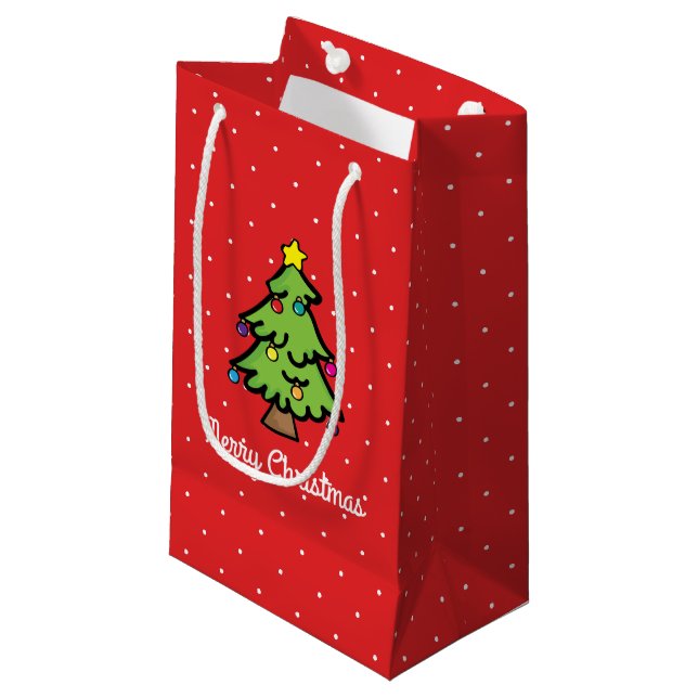 Petit Sac Cadeau Arbre de Noël Chaîne de lumières (Devant Angle)