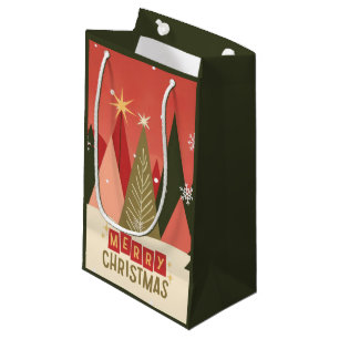 Petit Sac Cadeau Arbre de Noël rétro/vintage joyeux