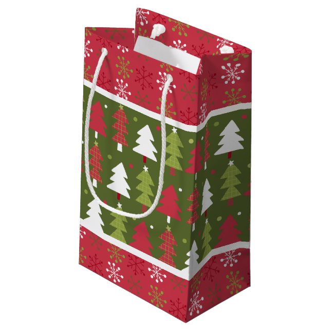 Petit Sac Cadeau Arbre rouge, blanc et vert de Noël (Dos Angle)