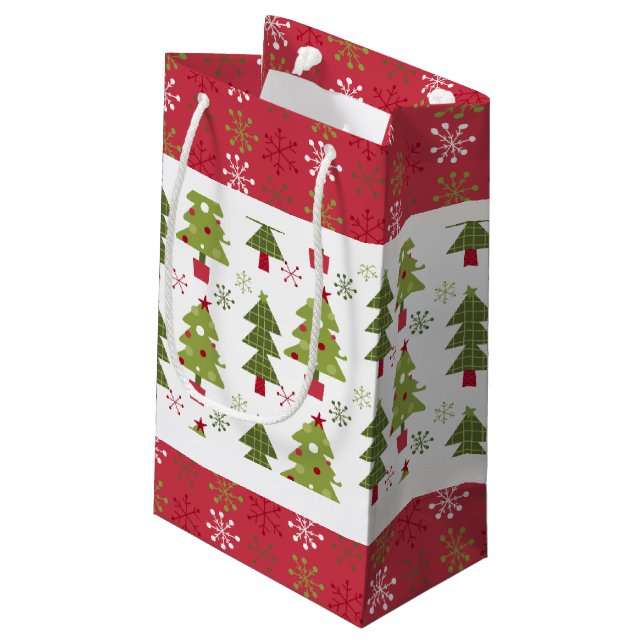 Petit Sac Cadeau Arbre rouge, blanc et vert de Noël (Dos Angle)