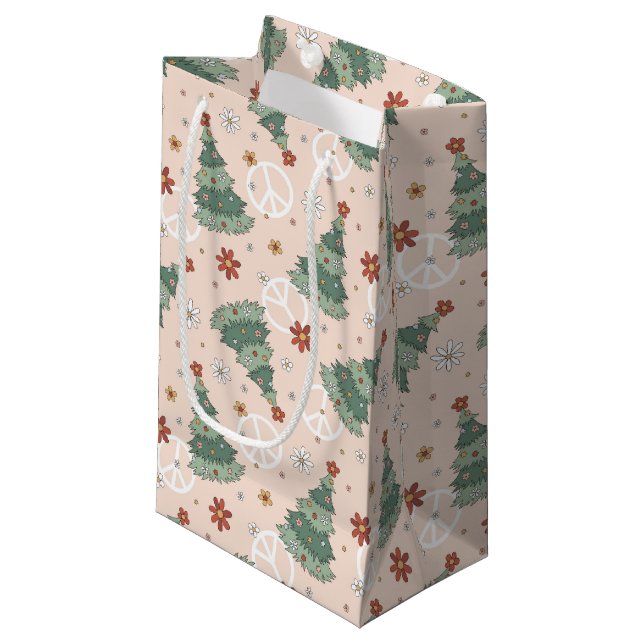 Petit Sac Cadeau Arbres de Noël et signes de paix Motif (Devant Angle)