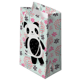 Petit Sac Cadeau Arbres, fleurs et ours de panda