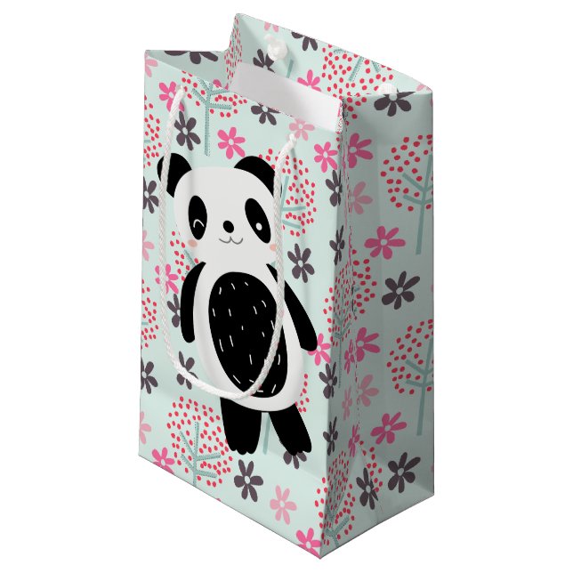 Petit Sac Cadeau Arbres, fleurs et ours de panda (Devant Angle)