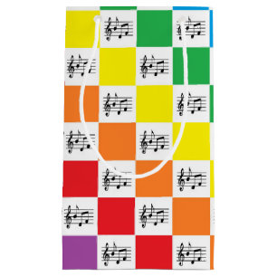 Petit Sac Cadeau Arc-en-ciel Checkered et notes musicales