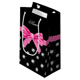 Petit Sac Cadeau Arc nommé personnalisé de rose de diamants noirs