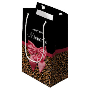 Petit Sac Cadeau Arc rouge élégant et nom d'empreinte de léopard