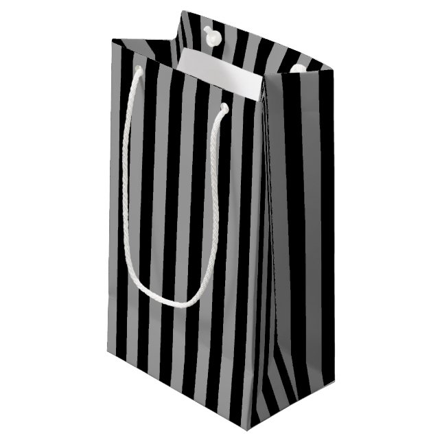 Petit Sac Cadeau Argent vertical et rayures noires (Devant Angle)