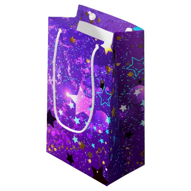 Petit Sac Cadeau Arrière - plan de feuille violet avec étoiles (Devant Angle)