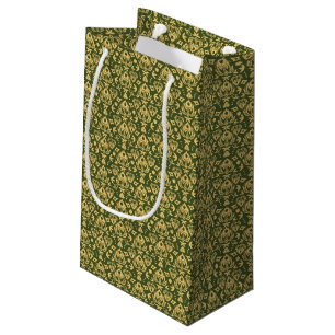 Petit Sac Cadeau Arrière - plan floral en bois de motif de damass