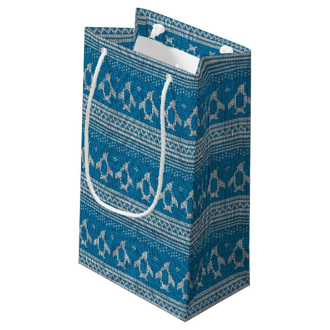 Petit Sac Cadeau Arrière - plan tricoté par bleu (Dos Angle)
