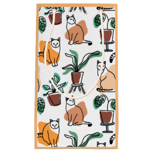 Petit Sac Cadeau Art de trait dessin chats et fleurs