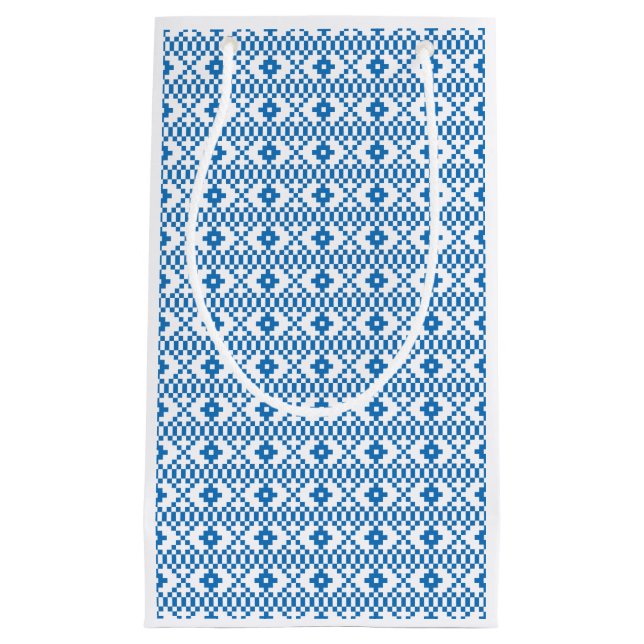 Petit Sac Cadeau Art populaire ethnique letton bleu et blanc (Devant)