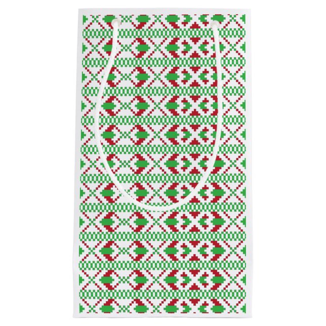 Petit Sac Cadeau Art populaire ethnique letton vert et rouge tribal (Devant)