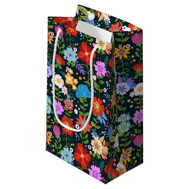 Petit Sac Cadeau Art populaire floral mexicain (Devant Angle)