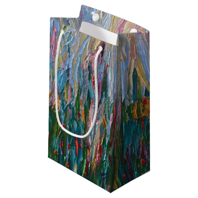 Petit Sac Cadeau Artsy Vert Bleu Brush Art Abstrait moderne (Devant Angle)
