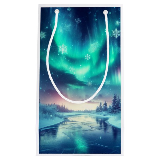 Petit Sac Cadeau aurora borealis/Noël/hiver (Devant)