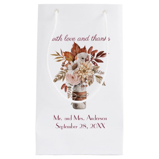 Petit Sac Cadeau Automne Floral Personnaliser les noms Mariage Date (Devant)