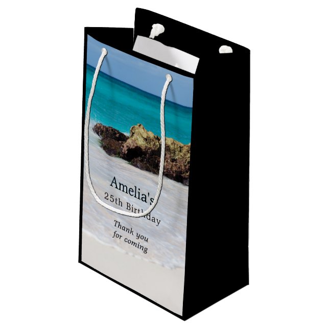 Petit Sac Cadeau Azure Ocean Sandy Beach Photo Anniversaire Merci (Dos Angle)