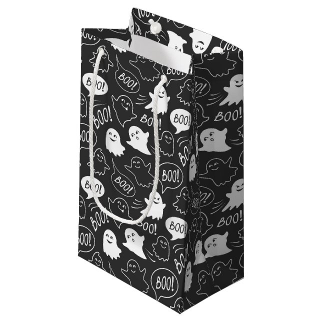 Petit Sac Cadeau B&W Cute Doodle Halloween Motif (Devant Angle)