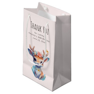 Petit Sac Cadeau Baby Deer avec Antlers et Flowers Merci de fête