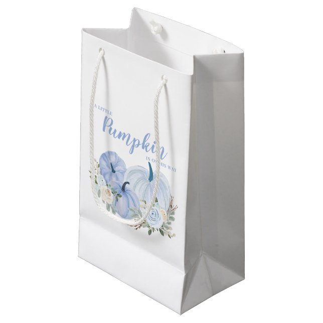 Petit Sac Cadeau Baby shower Citrouille Bleu (Devant Angle)