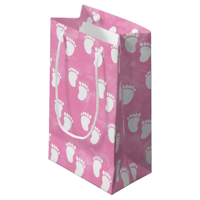 Petit Sac Cadeau Baby shower d'aquarelle rose Empreinte Motif (Devant Angle)