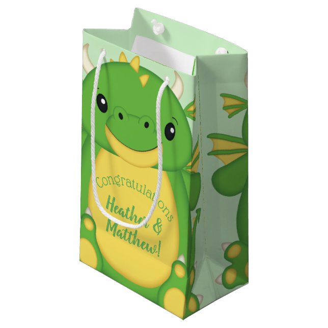 Petit Sac Cadeau Baby shower de dragon vert (Devant Angle)
