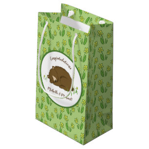 Petit Sac Cadeau Baby shower de l'ours couché Bois