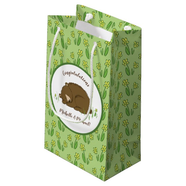 Petit Sac Cadeau Baby shower de l'ours couché Bois (Dos Angle)