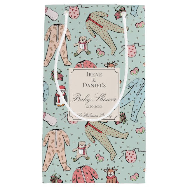 Petit Sac Cadeau Baby shower de Noël vert Monnaie (Devant)