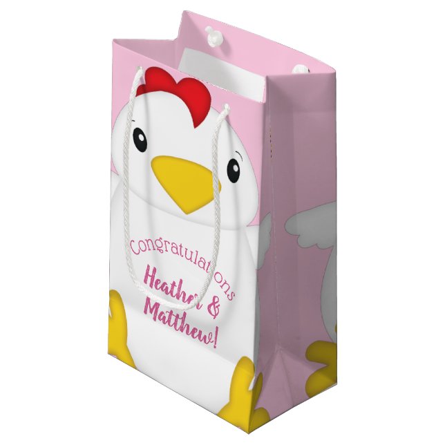 Petit Sac Cadeau Baby shower de poulet ferme rose (Devant Angle)